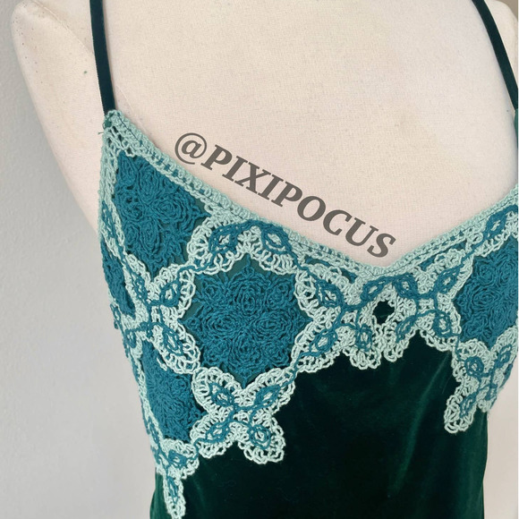 ZARA VELVET + CROCHET MAXI DRESS DARK GREEN / BLUE - Picture 5 of 12